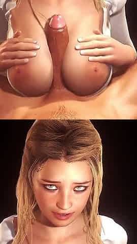 Hot Waitress Girl Takes Cum on Her Tits - 3D Porn
