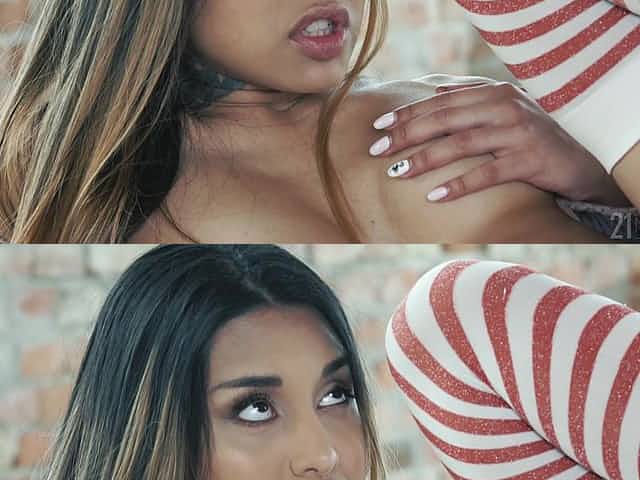 Tattooed Latina Roxy Lips ass and pussy fucked in stockings