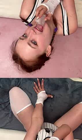 Innocent Redhead Teen Girl Play with Ice Cube