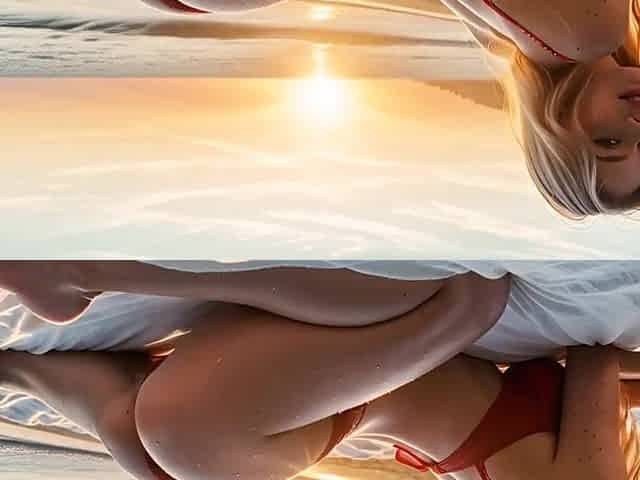 Gentle Sex on a Public Beach with a Breasty Golden-haired and a Facial - AI Generation