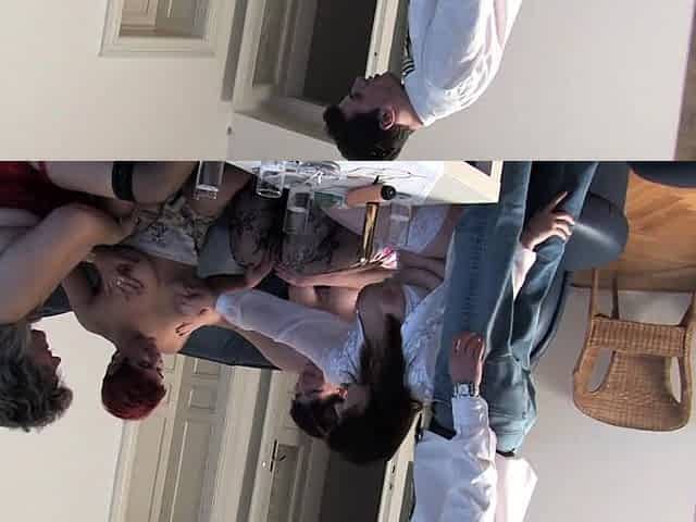 Old and young Russian couple enjoy group sex