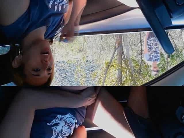 Golden-haired gives a oral pleasure to a stranger in the park parking lot