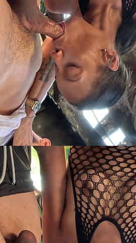 Cute Slim Ebony Slut Gets Fucked Outside