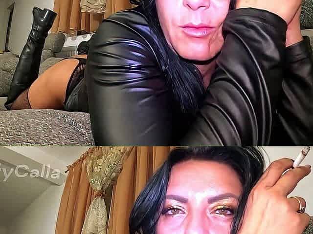 Smokin' mother I'd like to fuck Tease Leather Fetish Masturbation Filthy Talk