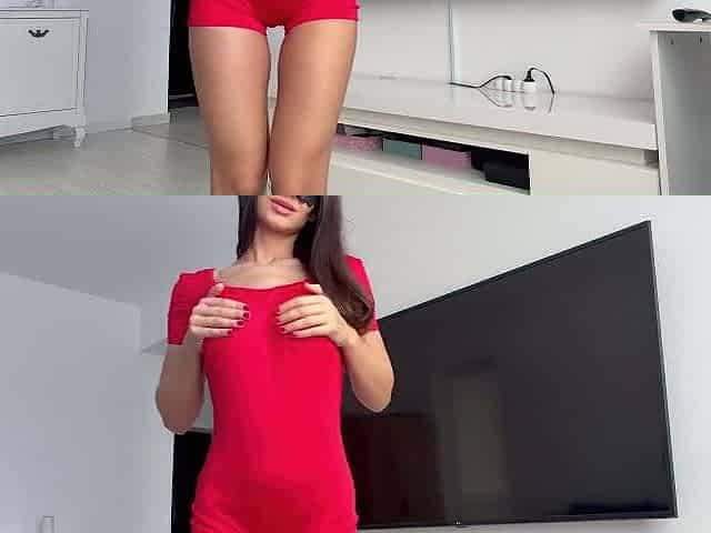 Model fitness in constricted jumpsuit loved to jump in sextoy for climax
