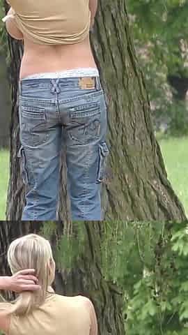Watch Me From Behind Trees When I Make Naked in Park and Milking My Boobs