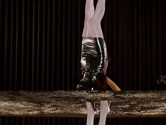 898 Shiny White Pantyhose and Silver Minidress