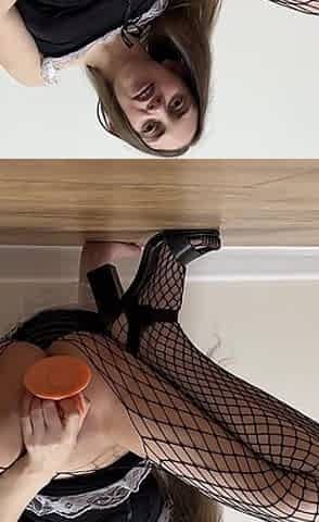 Sexy Maid Masturbates and Fucks Dildo