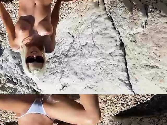 Beautiful blonde fingered outdoor
