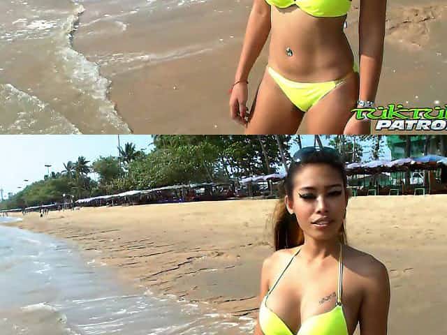 Amateur Thai babe with C-cup boobs Cartoon is picked up on the beach