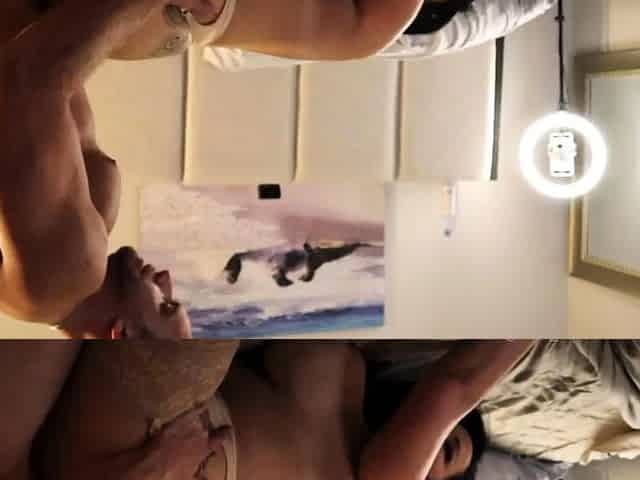 Brunette wife with big boobs gives blowjob