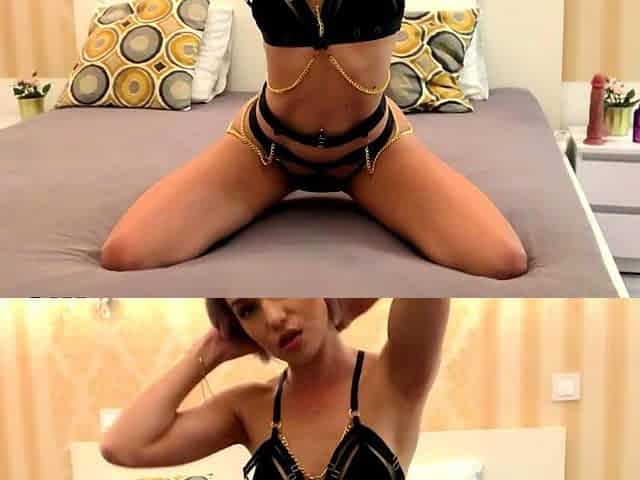 Watch this sexy blonde dildo herself