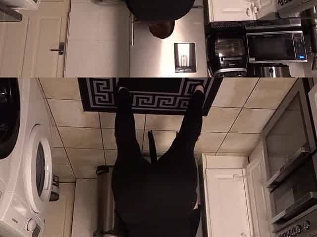Sexy Stripping Leggings Top Bra and Knickers in the Kitchen