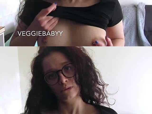 masturbation with booty-plug and sex-toy - leggings, tit jiggling, bushy hair - veggiebabyy