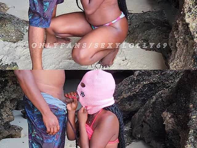 Large boob lustful black seduces a beachboy to bang her in the caves