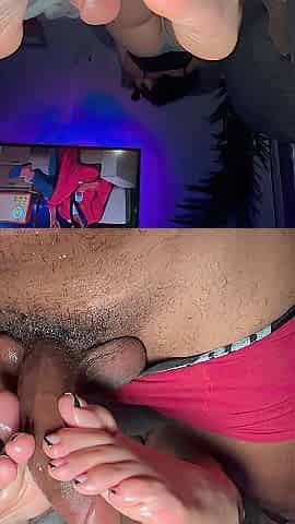 Large Ebony Cock gets oiled footjob