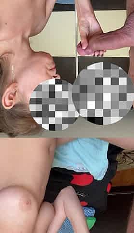 Intense Blowjob with Stepsister, Cum on Tits
