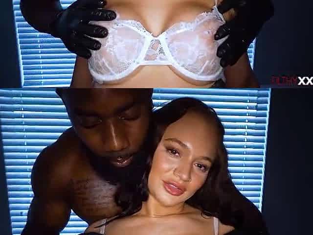 Large titties customer gets oiled up then drilled by ebony masseur