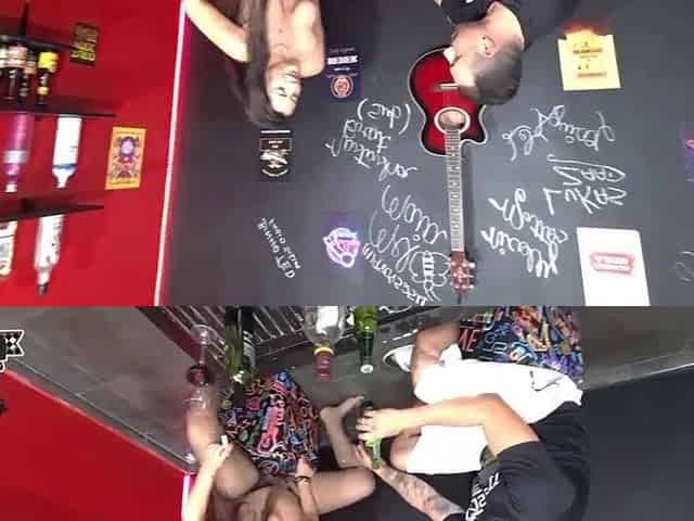 Pamela Pantera and Nicoly Mattos having sexy lesbo sex at Lukas Zaad's bar and Lukas joins in on the enjoyment