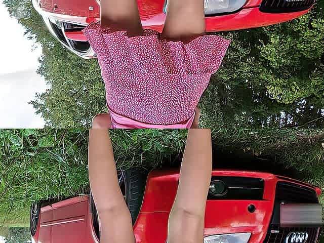 Euro blond butt screwed on a car hood close up