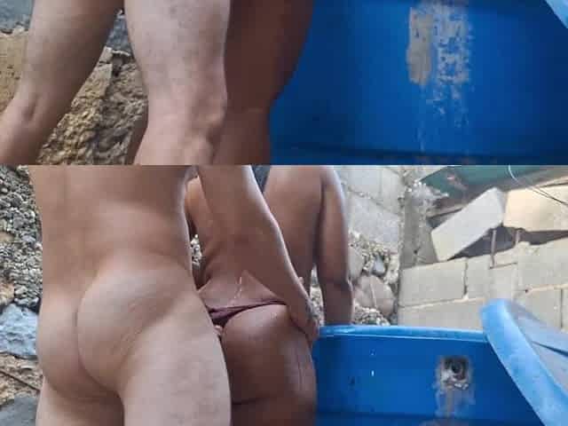 Poor bitch with a big ass gets fucked in the anus while she's bathing