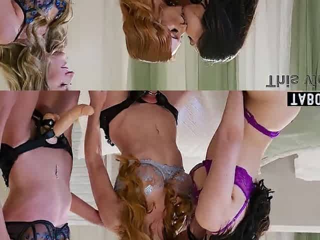 Hawt lesbo brunette hair has mother I'd like to fuck allies double permeate her with strapons