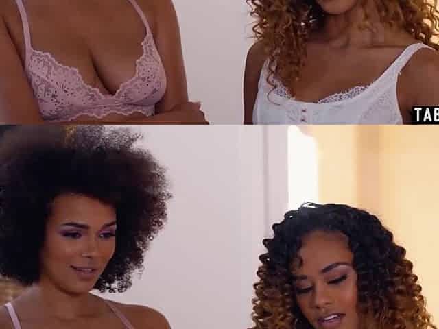 Large boobed black lesbian babes scissoring in front of hubby