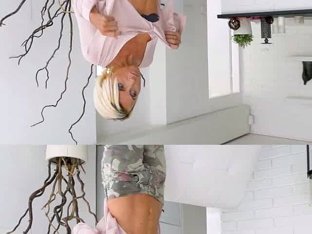 Skinny mature Sunny strips off her clothes