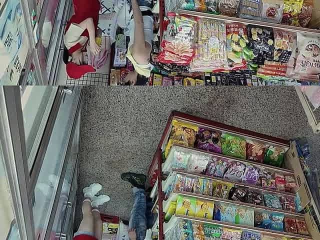 An Asian slut has her tight pussy penetrated in a closed shop