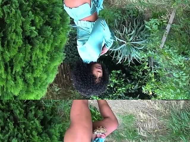 Big ass petite ebony MILF strips outdoor
