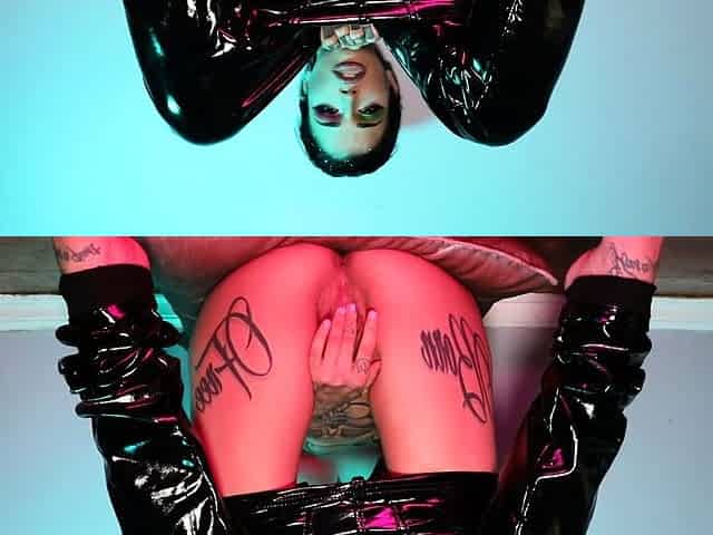 Latex slut solo anal masturbation