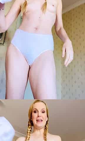 Blonde milf spreading her legs for masturbating