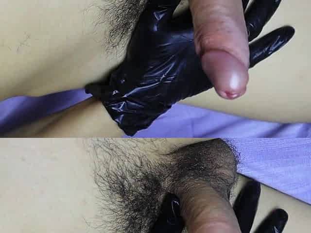 large dong milking in ebony latex gloves and lube streams