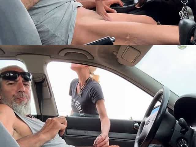 Blonde MILF Gives a Blowjob in a Car and Receives a Mouthful