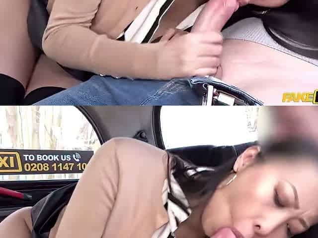 Petite But Busty Brunette Rubs Clit On A Drivers Hard Cock