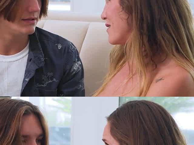 Horny stepmother gives a slow handjob