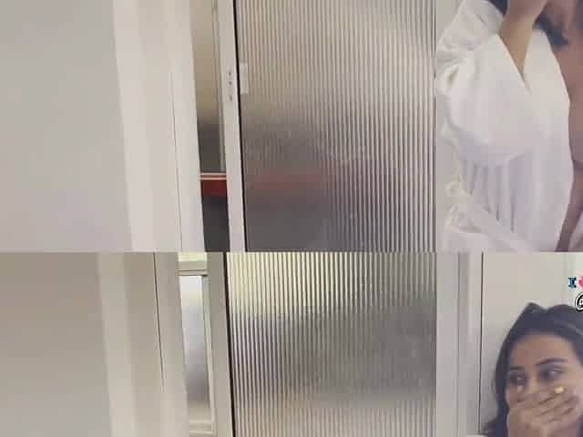 2 charming lesbian babes give every other fun in the hotel washroom