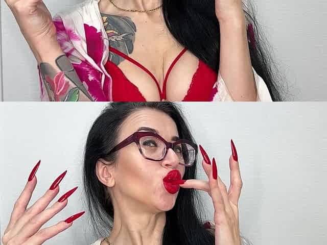Long Red Nails, Fingers Sucking, Red Lips and Hot Handjobs