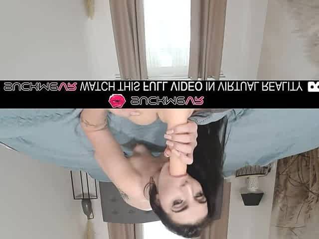 Brunette hair bang doll,Suzie Sparklez is plays with giant sextoy afresh in VR.