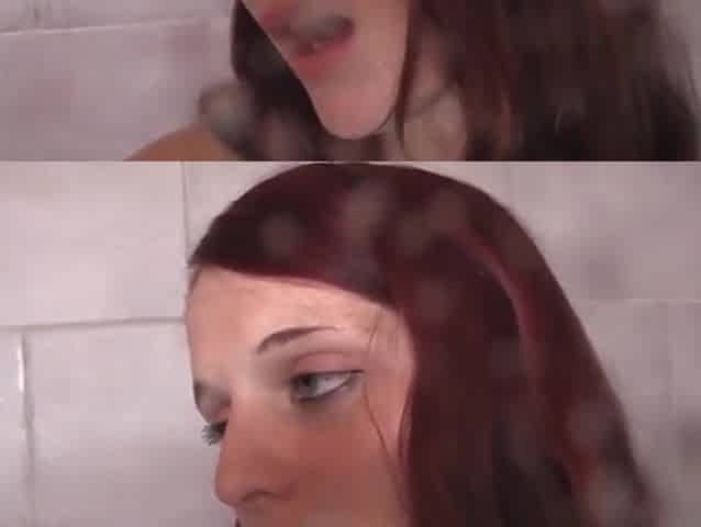 youthful brunette hair euro gal shares body with 2 old roommates