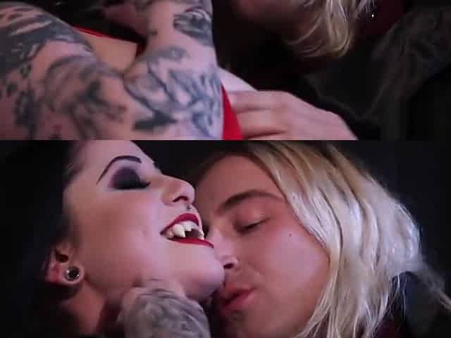Goth vampire babe rides on a huge cock