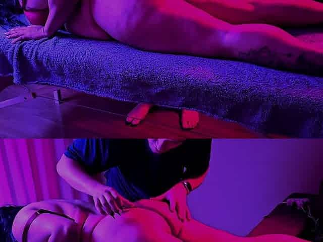 Tattooed Brunette Shaking All Over and Getting Everything Wet During the Massage