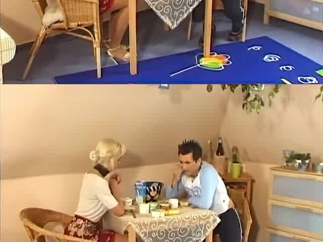 Skinny mature german blonde slut whore seduces young man