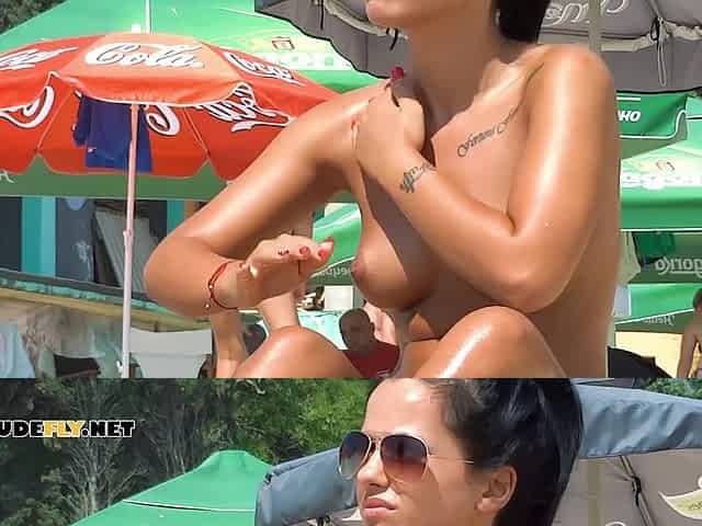 Pretty nudist teen enjoys her summer topless outdoors