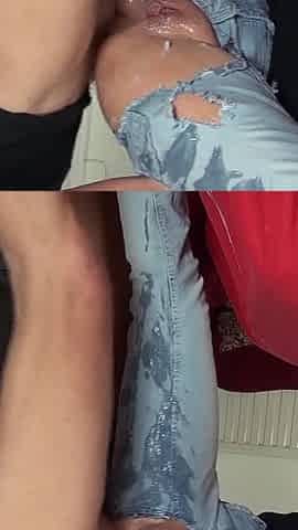 My Stepbrother the Psychofucker! Fucks My Jeans Ass and Cums All Over the Holes