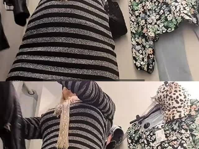 Big-tit milf publicly masturbates in a changing room