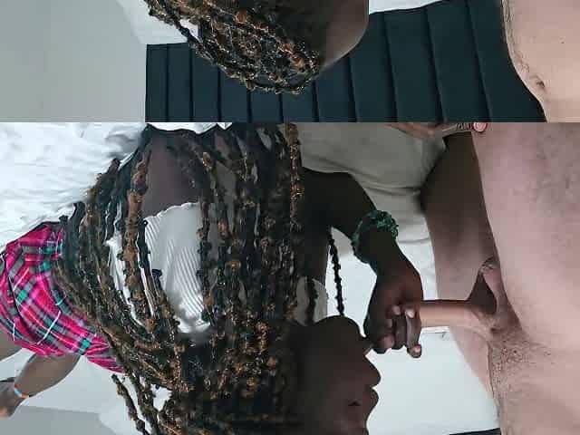 Footjob Blowjob And Cum On An Ebonys Feet