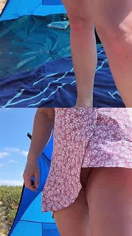 Flashing Pussy Outdoors in a Wrap Dress No Panties