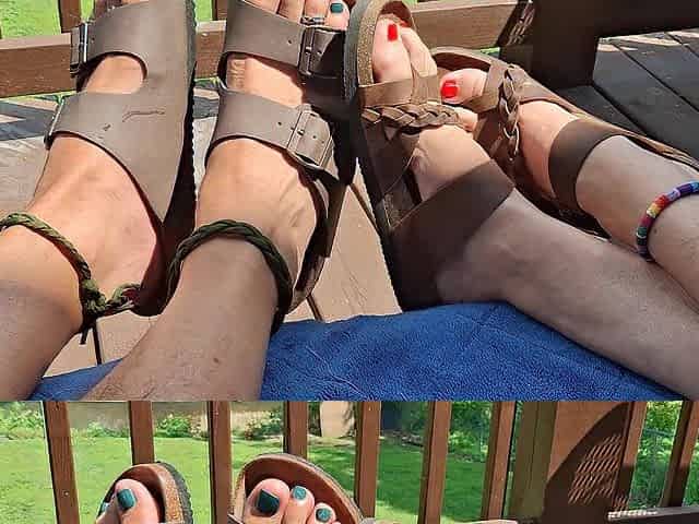 Showing off our feet and sandals with toe rings and anklets