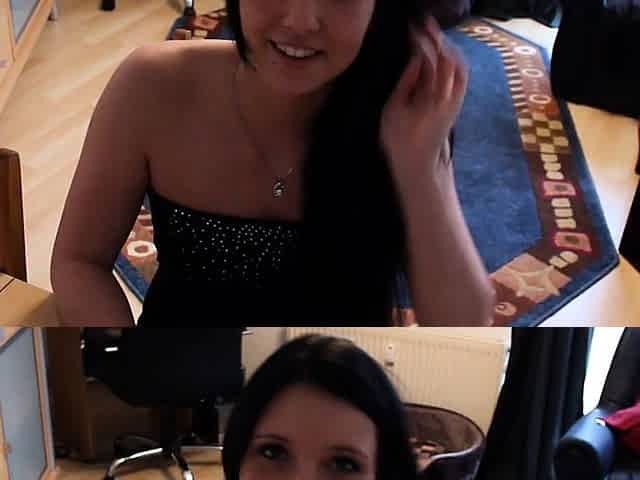 Big tit brunette sucks a big cock blowjob POV